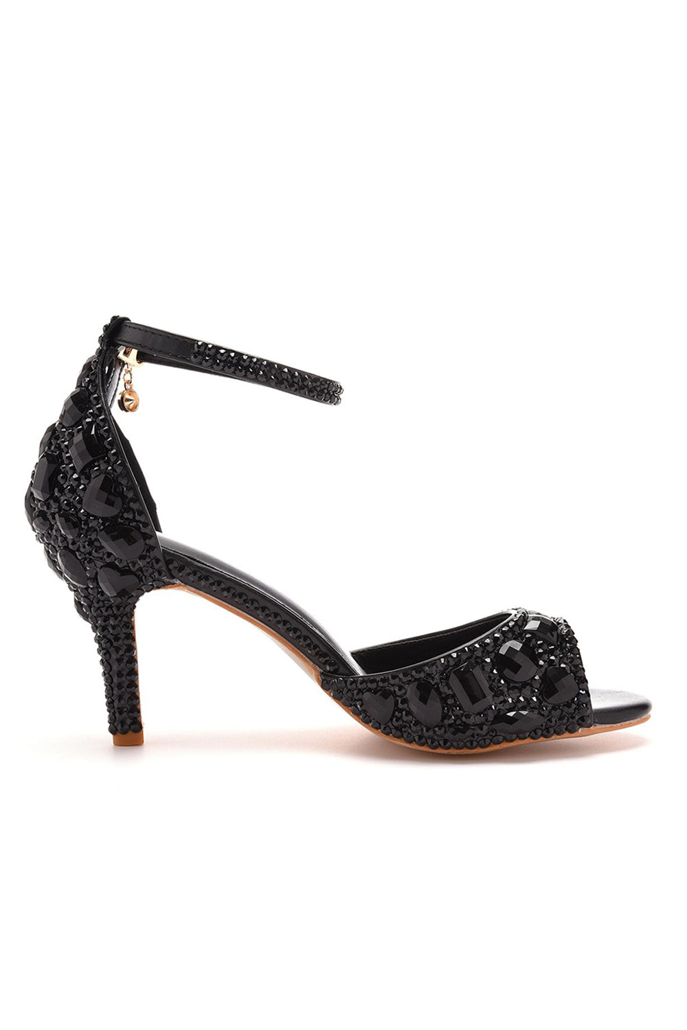 Sandales à talons hauts et bride à la cheville avec strass et bout ouvert