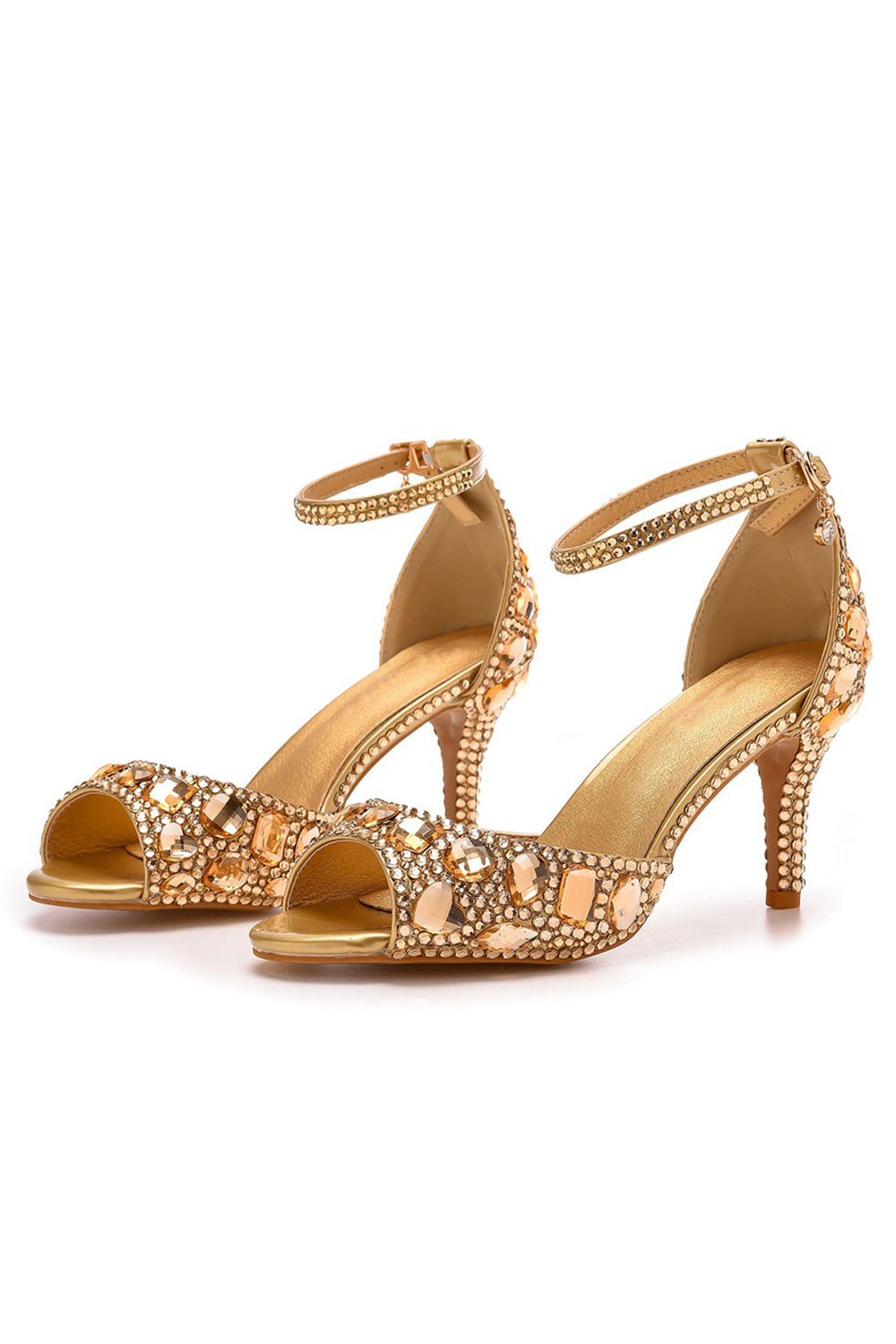 Sandales à talons hauts et bride à la cheville avec strass et bout ouvert