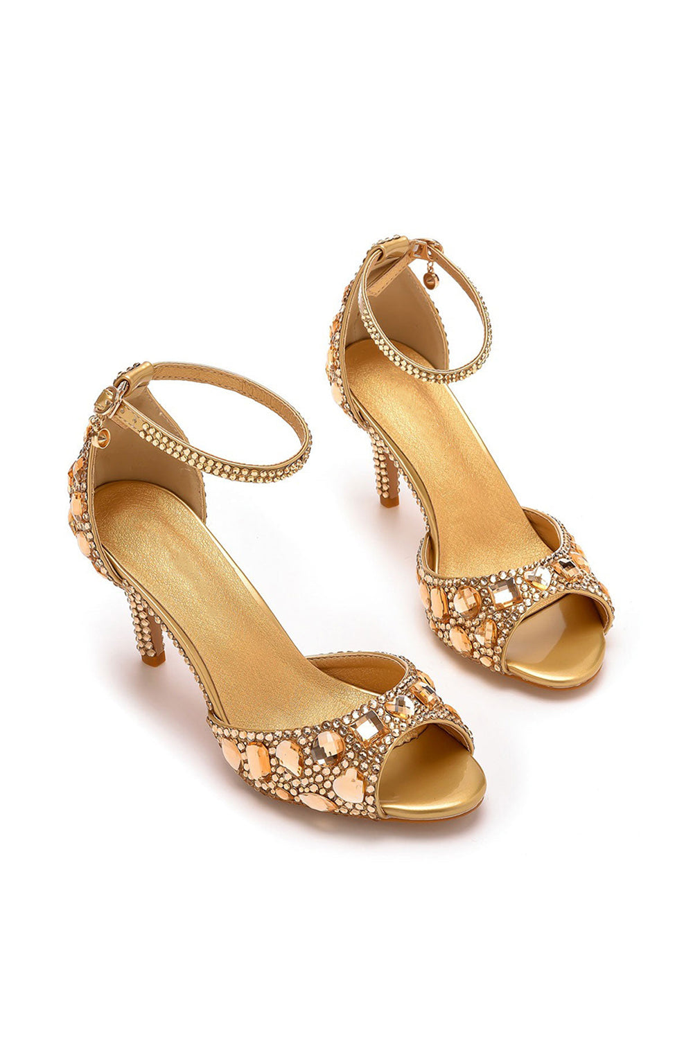 Sandales à talons hauts et bride à la cheville avec strass et bout ouvert