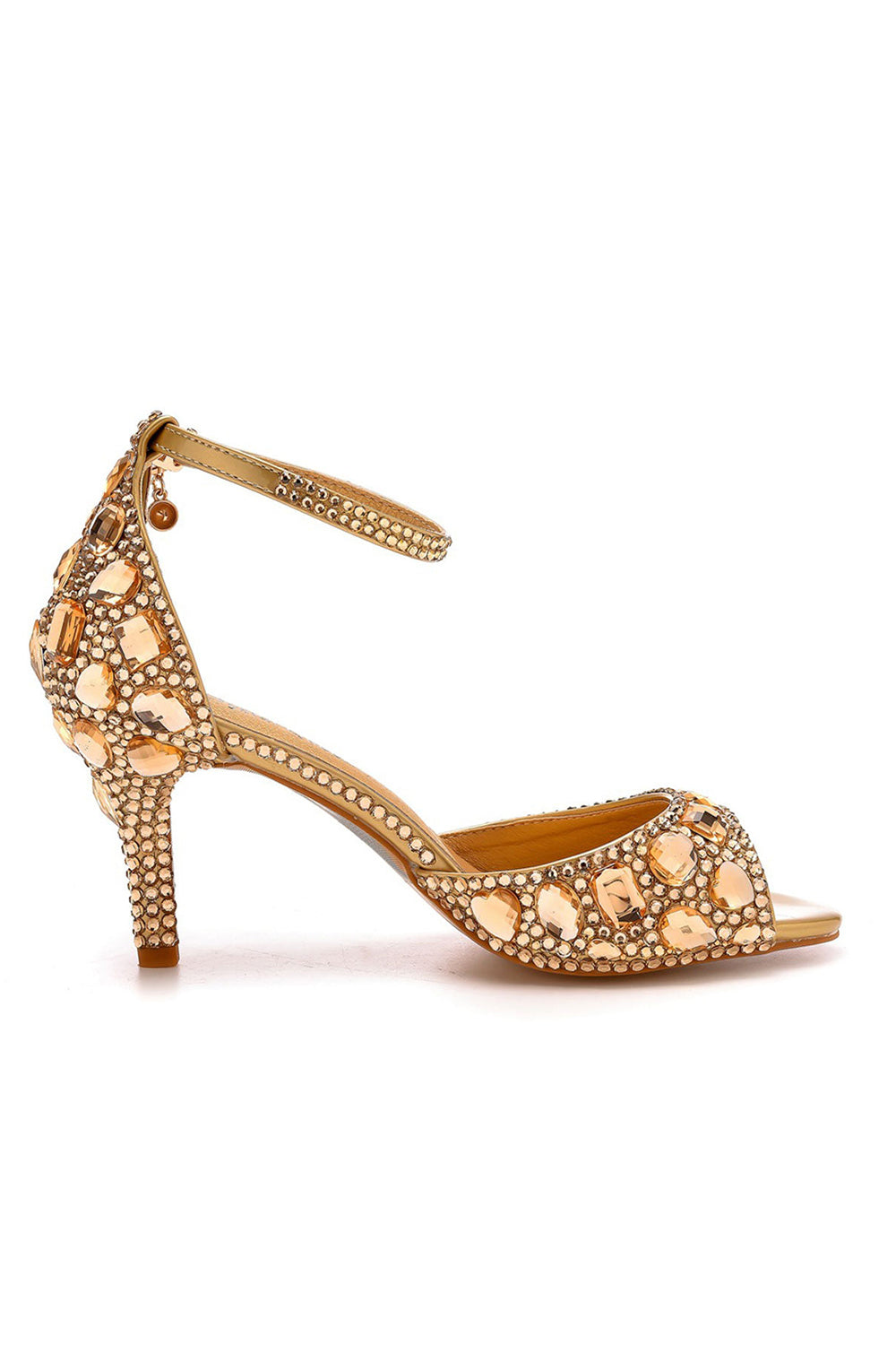 Sandales à talons hauts et bride à la cheville avec strass et bout ouvert