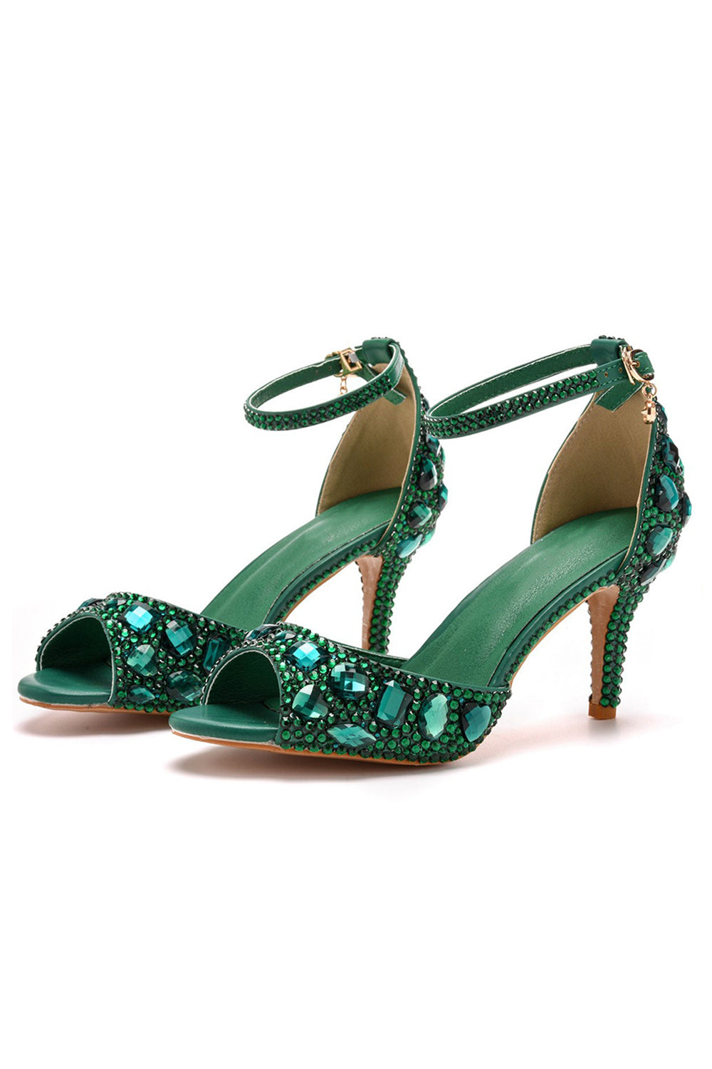 Sandales à talons hauts et bride à la cheville avec strass et bout ouvert