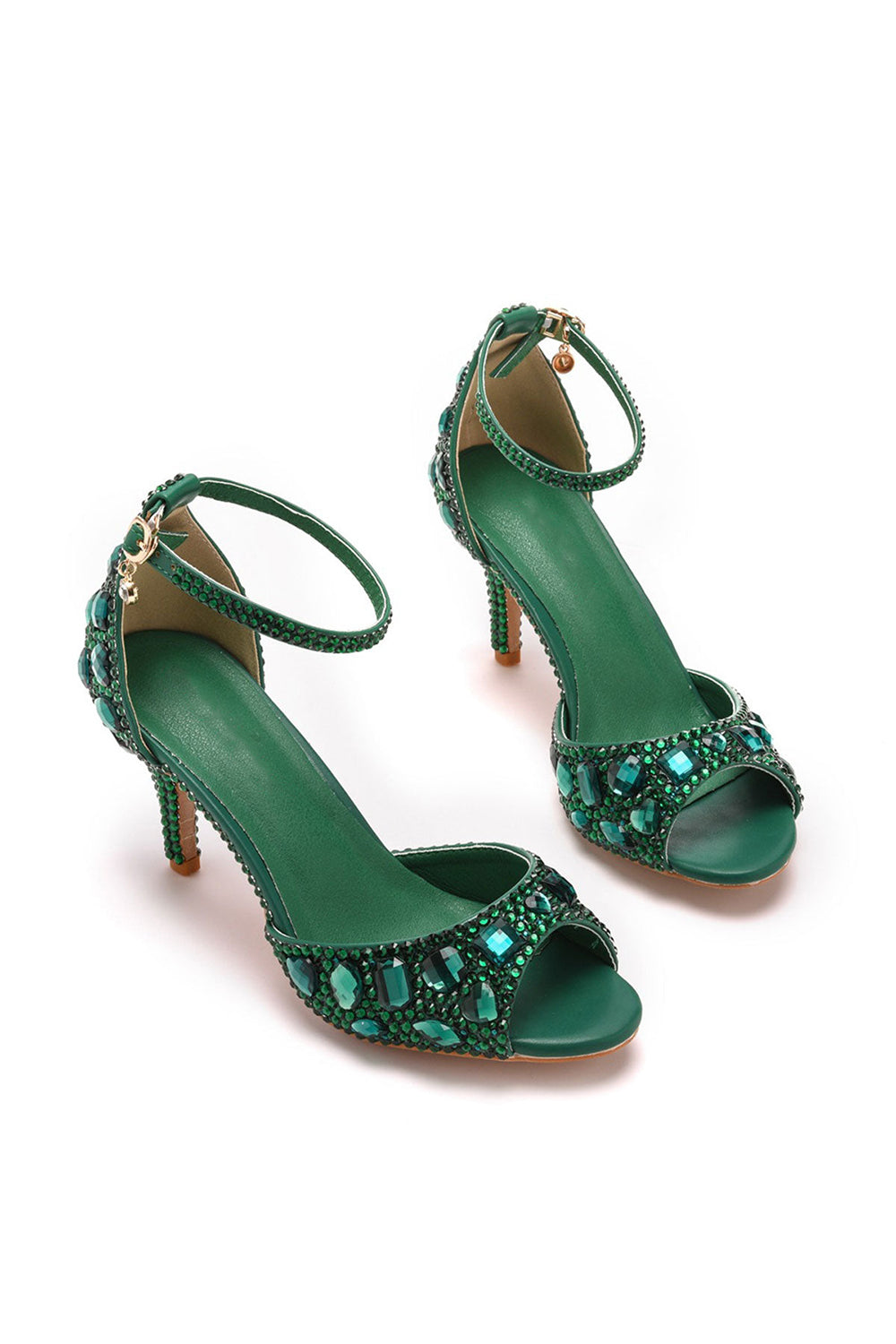 Sandales à talons hauts et bride à la cheville avec strass et bout ouvert