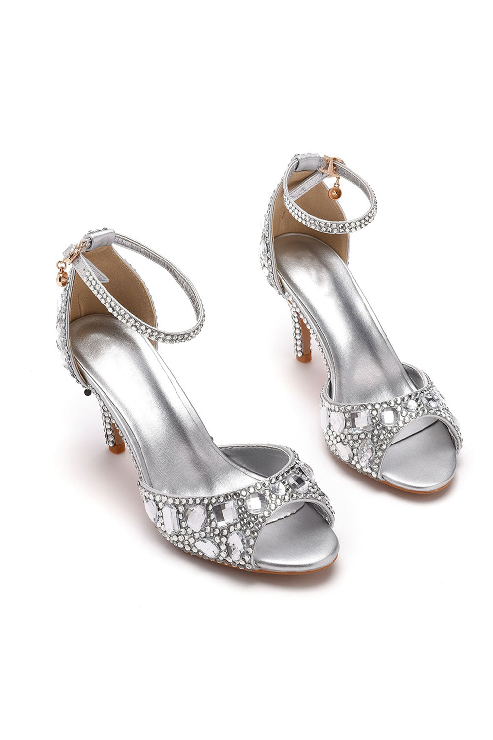Sandales à talons hauts et bride à la cheville avec strass et bout ouvert