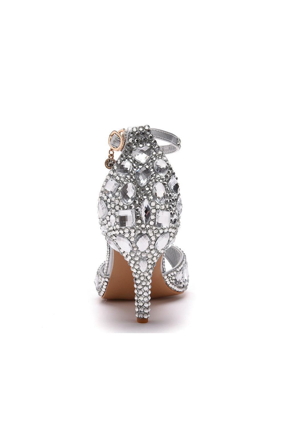 Sandales à talons hauts et bride à la cheville avec strass et bout ouvert