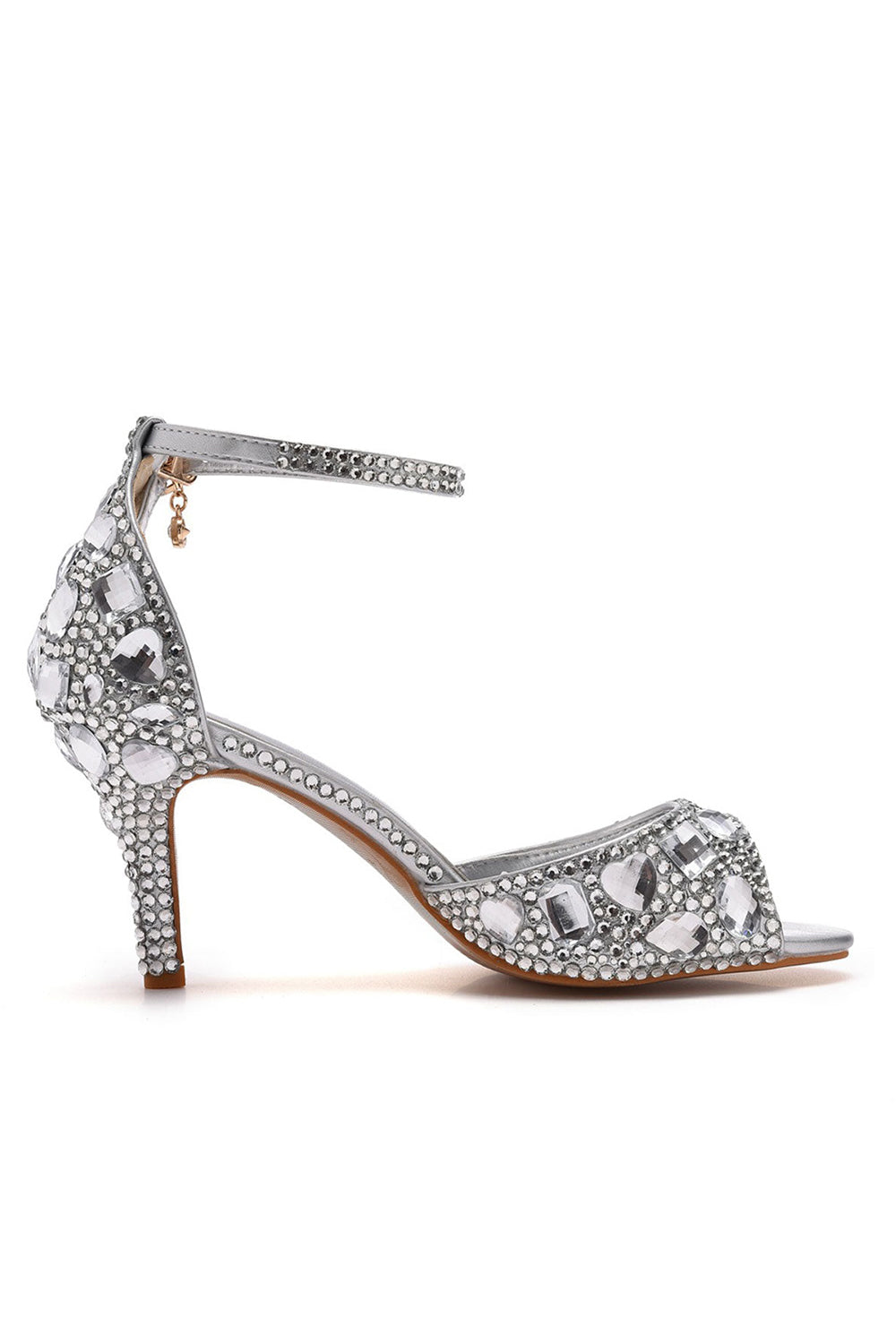 Sandales à talons hauts et bride à la cheville avec strass et bout ouvert