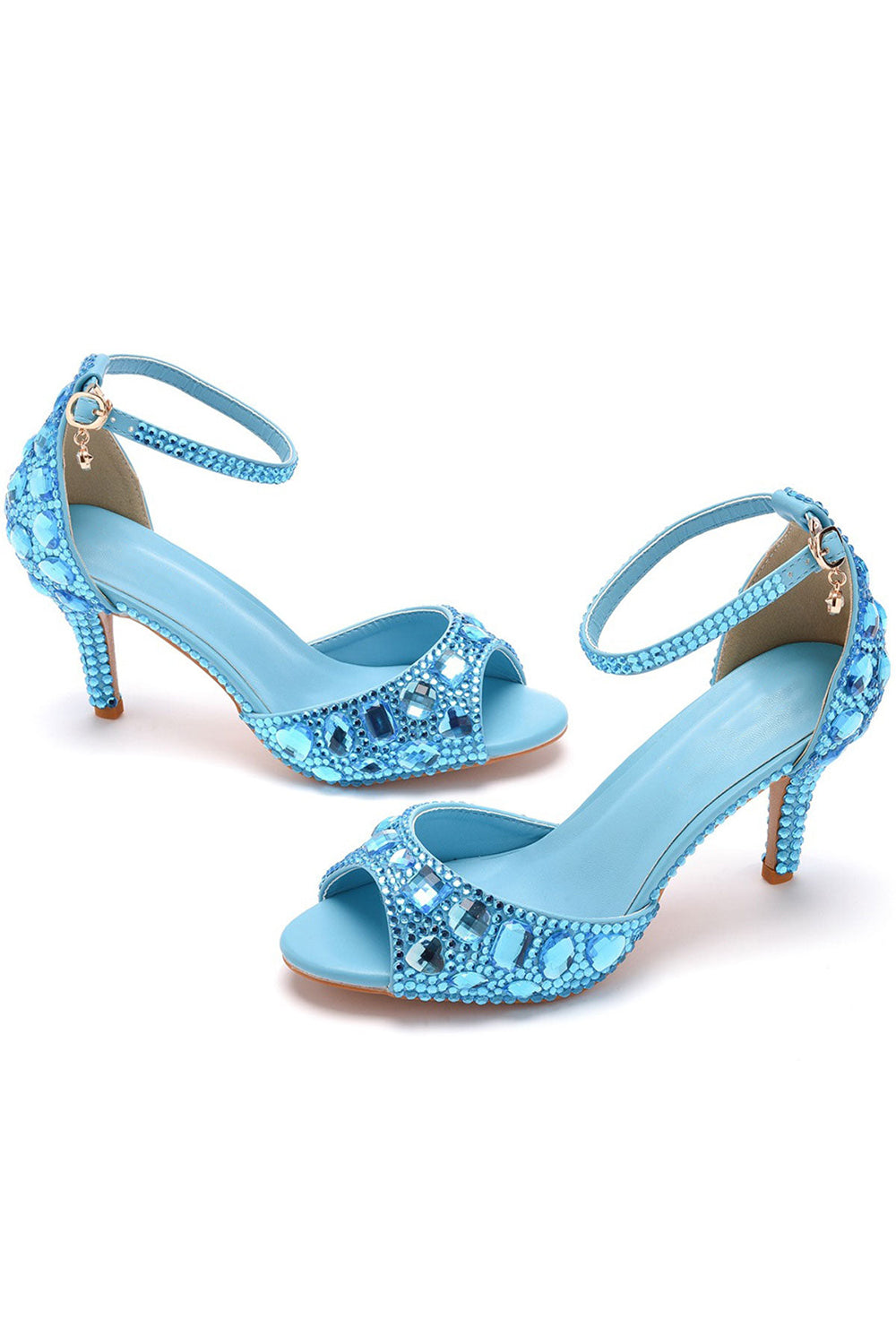 Sandales à talons hauts et bride à la cheville avec strass et bout ouvert