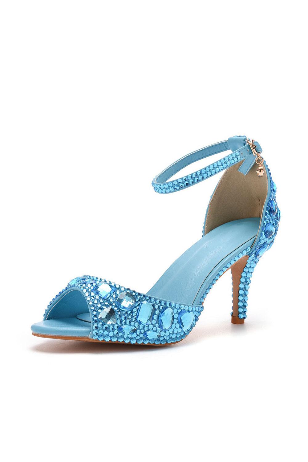 Sandales à talons hauts et bride à la cheville avec strass et bout ouvert