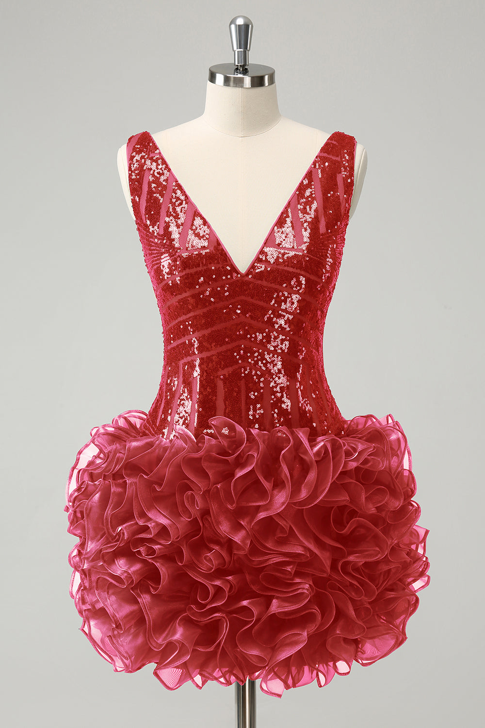 Stilvolles dunkelgrünes, figurbetontes, kurzes Homecoming-Kleid mit Pailletten und V-Ausschnitt und abnehmbarem Rock