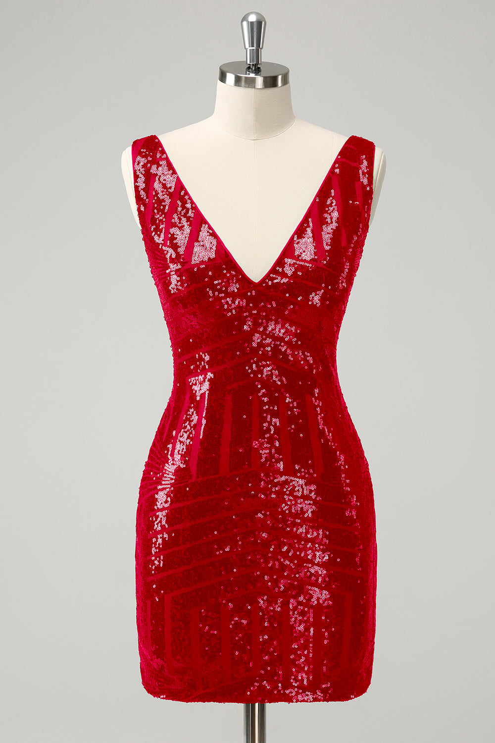 Stilvolles dunkelgrünes, figurbetontes, kurzes Homecoming-Kleid mit Pailletten und V-Ausschnitt und abnehmbarem Rock