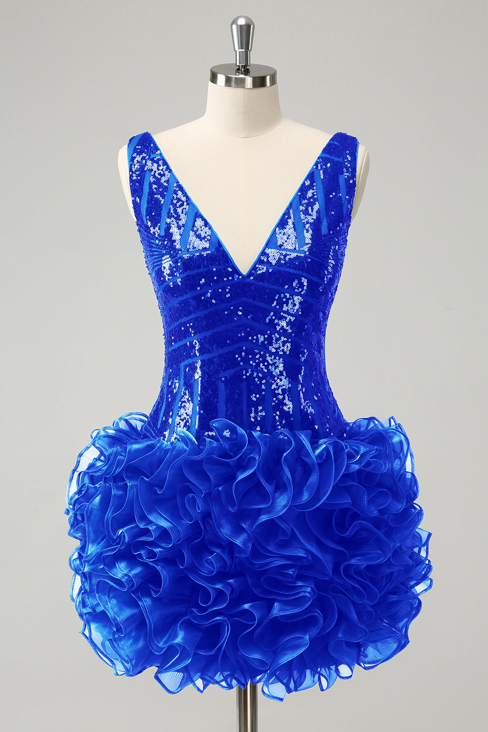 Stilvolles dunkelgrünes, figurbetontes, kurzes Homecoming-Kleid mit Pailletten und V-Ausschnitt und abnehmbarem Rock