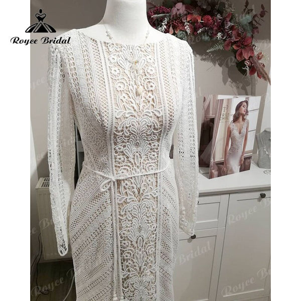 Roycebridal Boho Mermaid/Trumpet Wedding Dress 2023 Long Sleeve Lace O