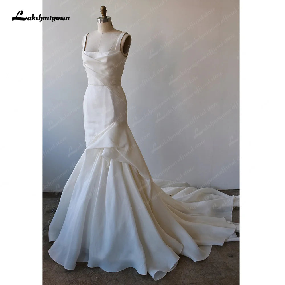 Roycebridal U-Ausschnitt Meerjungfrau Brautkleider Frauen Spaghettiträger Satin Brautkleider Elfenbein Brautkleid
