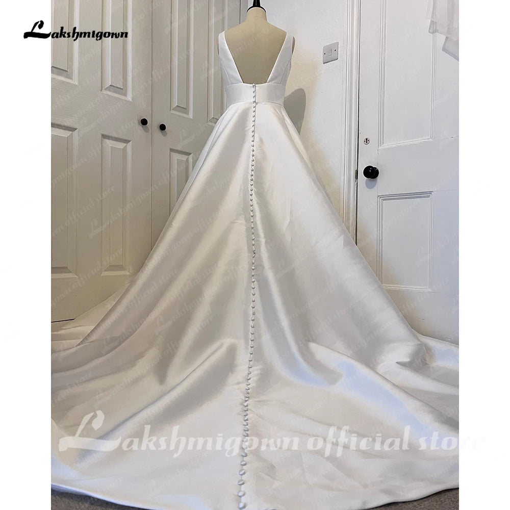 Robe de mariée en satin à col en V pour femme, style Roycebridal, décolleté plongeant en V, dos nu, 2025