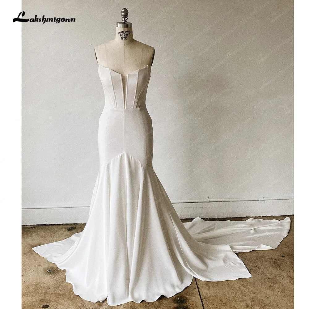 Robe de mariée trompette Roycebridal pour femmes, col en V, sans manches, bretelles spaghetti, style sirène, dos nu