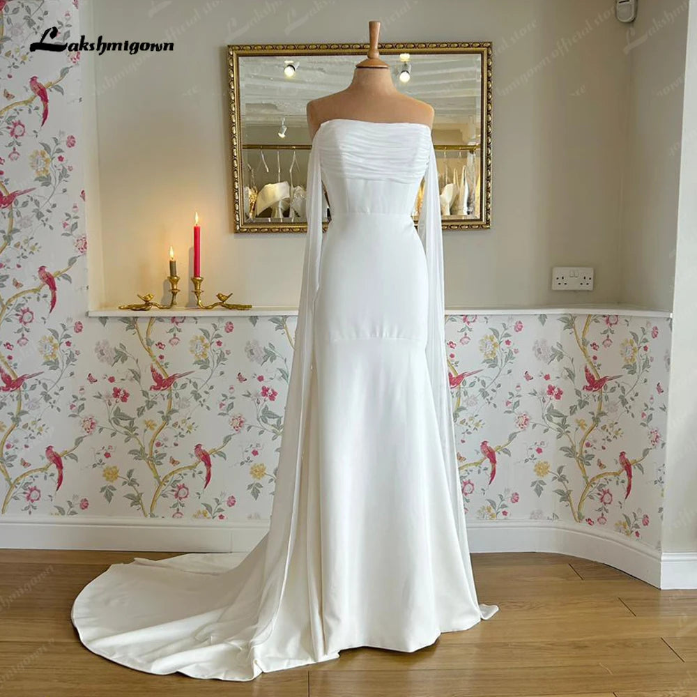 Roycebridal Abnehmbare schulterfreie Ärmel Stretch-Crêpe Meerjungfrau-Brautkleider in Übergröße Elegante Brautkleider mit Rüschen