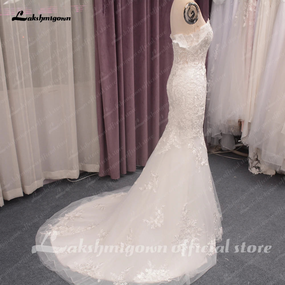 Roycebridal Off Shoulder Mermaid Wedding Dress Women Lace Appliques Sweep Train Beach Bridal Gown Robe de mariee