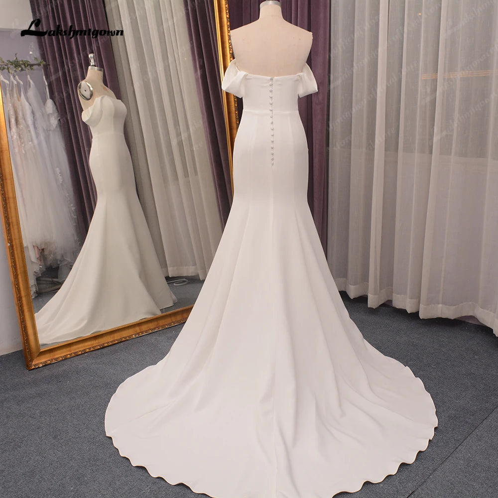 Roycebridal Soft Satin Off Shoulder Mermaid Wedding Dress Women Beach Bridal Receipt Party Gown Robe de mariee