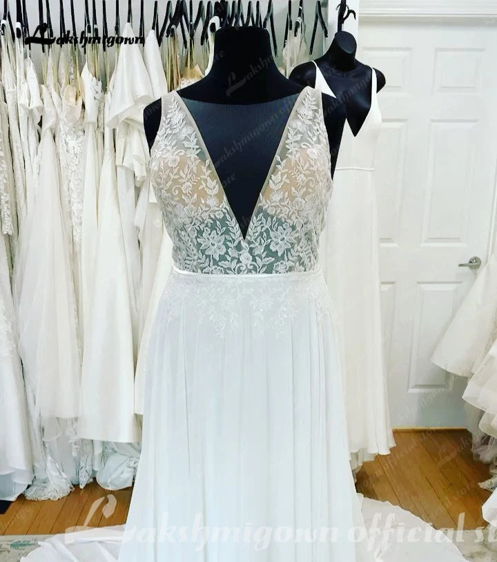 Roycebridal Boho Bridal Deep V Wedding Dresses A Line 2025 Robe Longue Simple Beach Chiffon Wedding Gowns robe de mariée