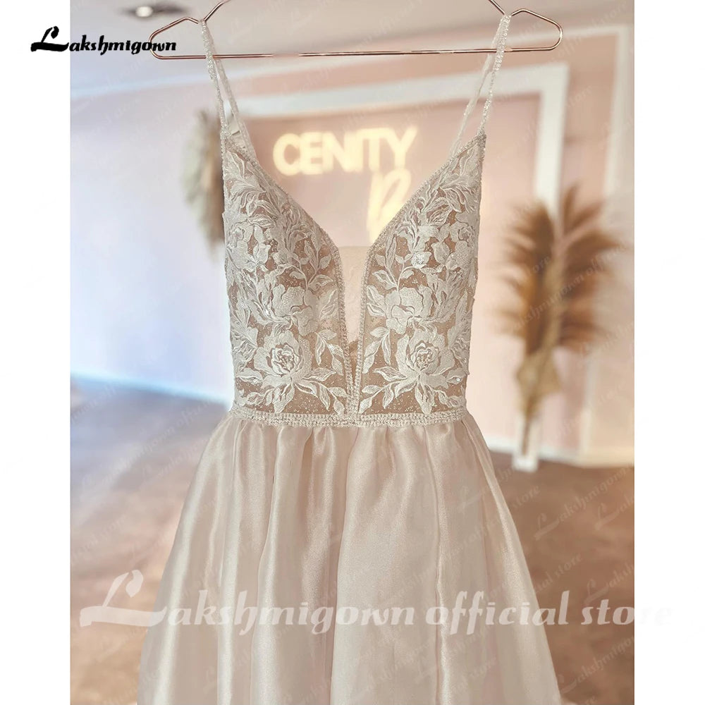 Roycebridal Robe Civil Boho Champagne Lace V Neck A Line Beach Wedding Dress 2025 Bridal Gowns Custom Made Vestidos