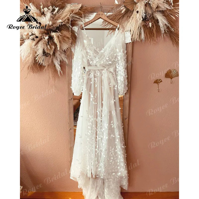 Boho Spaghetti Straps Lace Appliques A Line Wedding Dress with Jacket