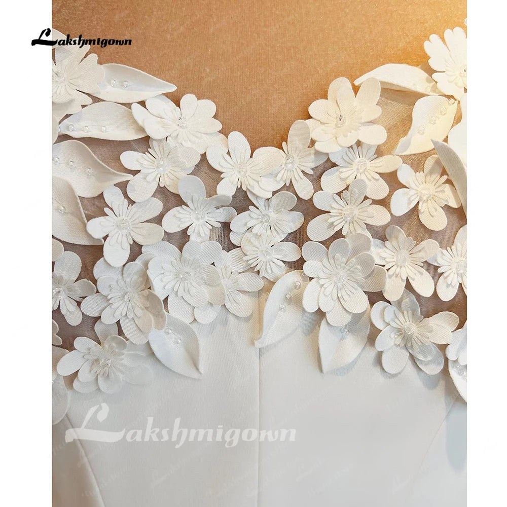 Roycebridal Off Shoulder Short Wedding Dress with Short Cap Lace Flower Satin Wedding Bridal Receipt Party Gown