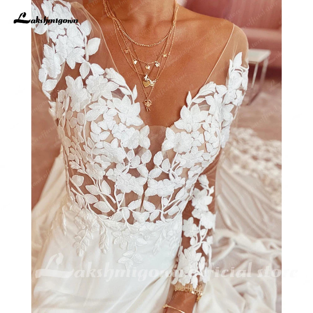 Roycebridal Lace Chiffon Backless Wedding Dress for Women 2025 Long Sleeves Beach Bridal Gown Court Train vestidos para mujer