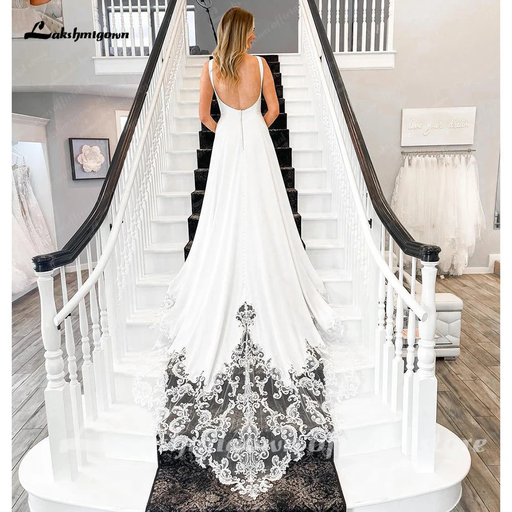 Robe de mariée en satin doux Roycebridal pour femmes, robe de mariage 2025, col rond, élégante, style bohème, pour la plage