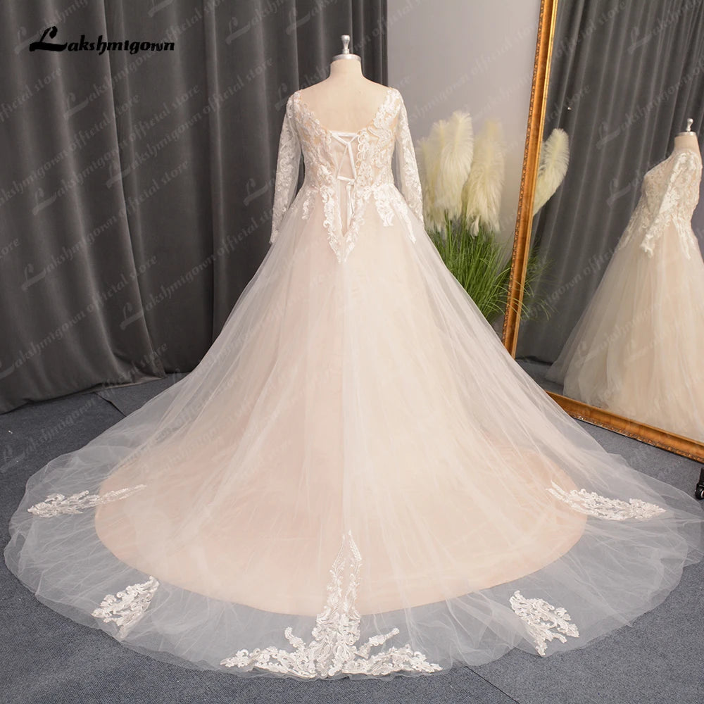 Roycebridal Plus Size Lace Long Sleeves Wedding Dress for Women V Neckline Robe Mariage Civil Bridal Gown Brautkleid
