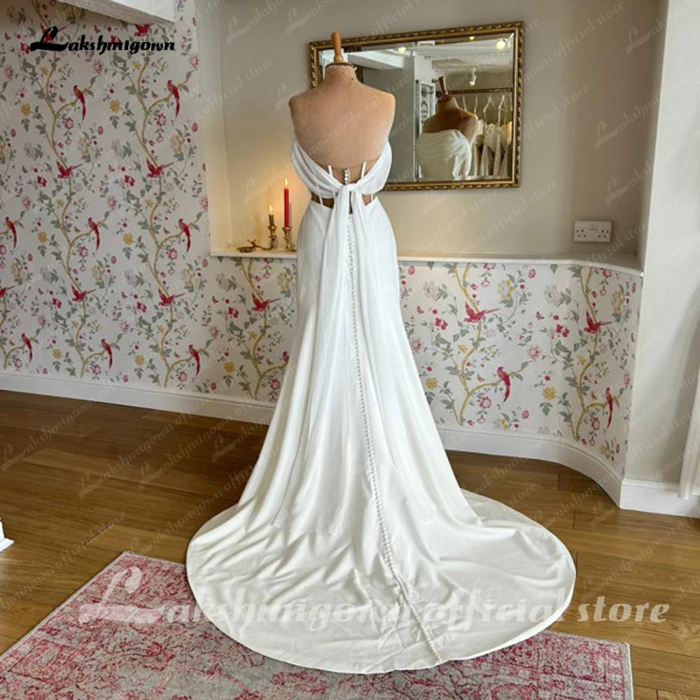 Roycebridal Abnehmbare schulterfreie Ärmel Stretch-Crêpe Meerjungfrau-Brautkleider in Übergröße Elegante Brautkleider mit Rüschen