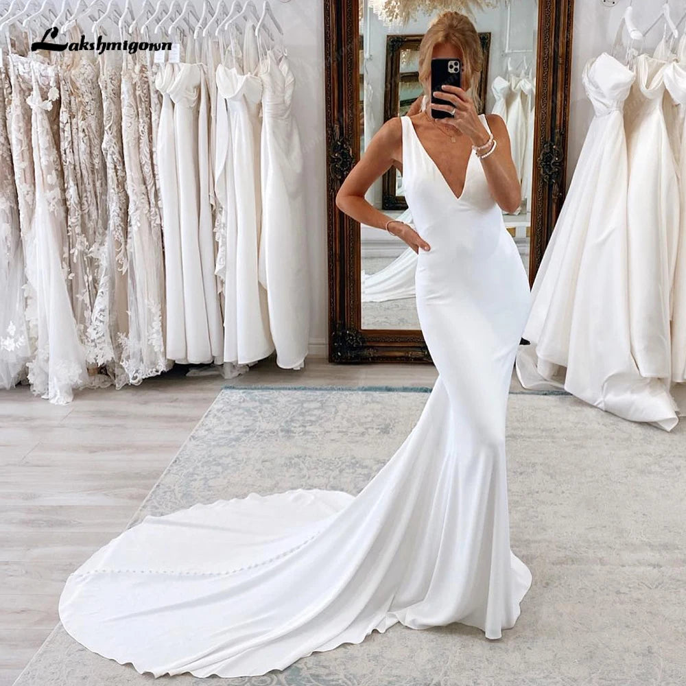V Neck Backless Wedding Dress Roycebridal Deep V Neck Mermaid