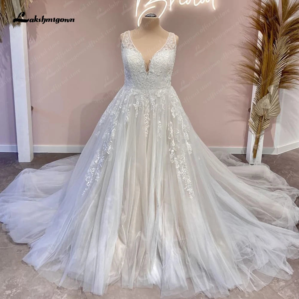 Roycebridal Lace Floral V Neck Backless Wedding Dress for Women 2025 Bridal Gown Cutsom Made Sweep Train vestidos para mujer