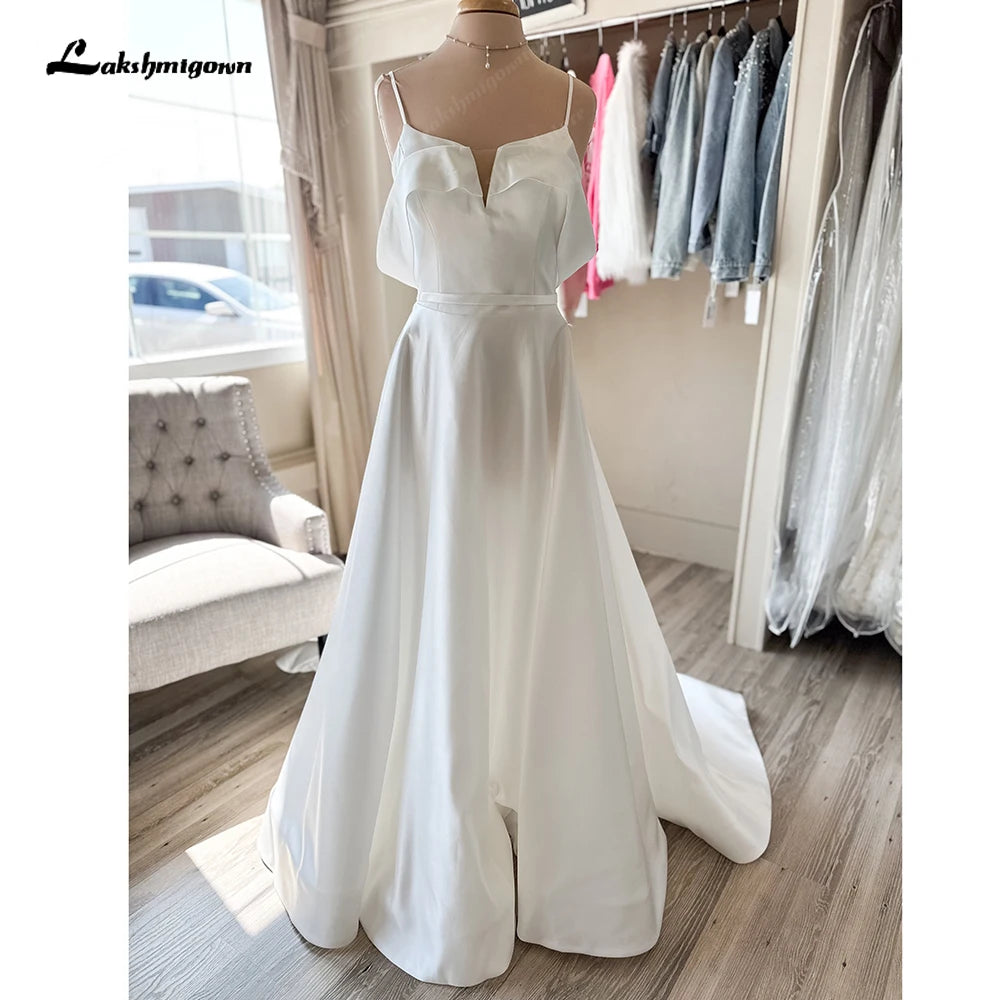 Roycebridal Satin A Line Wedding Dress Spaghetti Straps Vestidos Novias Boda Elegant Off the Shoulder Bridal Gowns