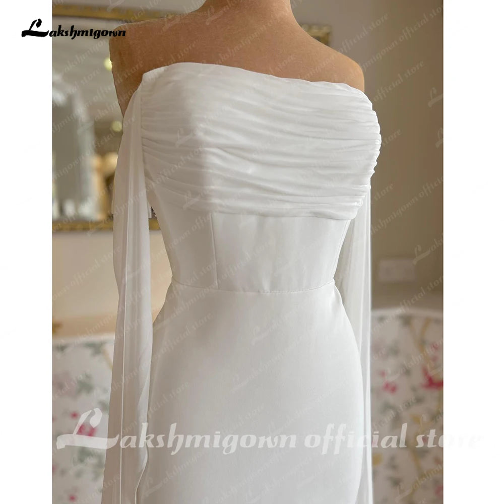 Roycebridal Abnehmbare schulterfreie Ärmel Stretch-Crêpe Meerjungfrau-Brautkleider in Übergröße Elegante Brautkleider mit Rüschen