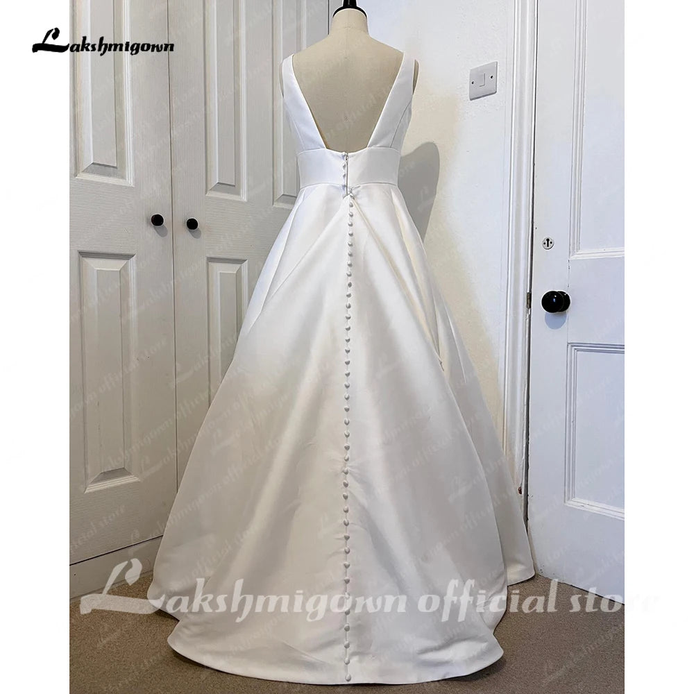 Robe de mariée en satin à col en V pour femme, style Roycebridal, décolleté plongeant en V, dos nu, 2025
