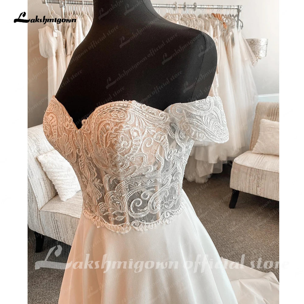 Roycebridal Women Off the Shoulder Wedding Dresses Robes A Line Satin Bridal Gowns vestido de casamento