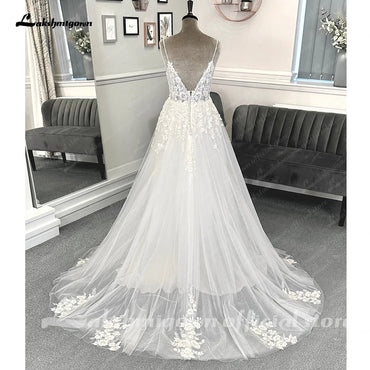 Roycebridal Strand Formale Brautkleider Sweep Zug Ärmellose Spaghetti Strap Spitze Mit Applikationen 2025 Brautkleider