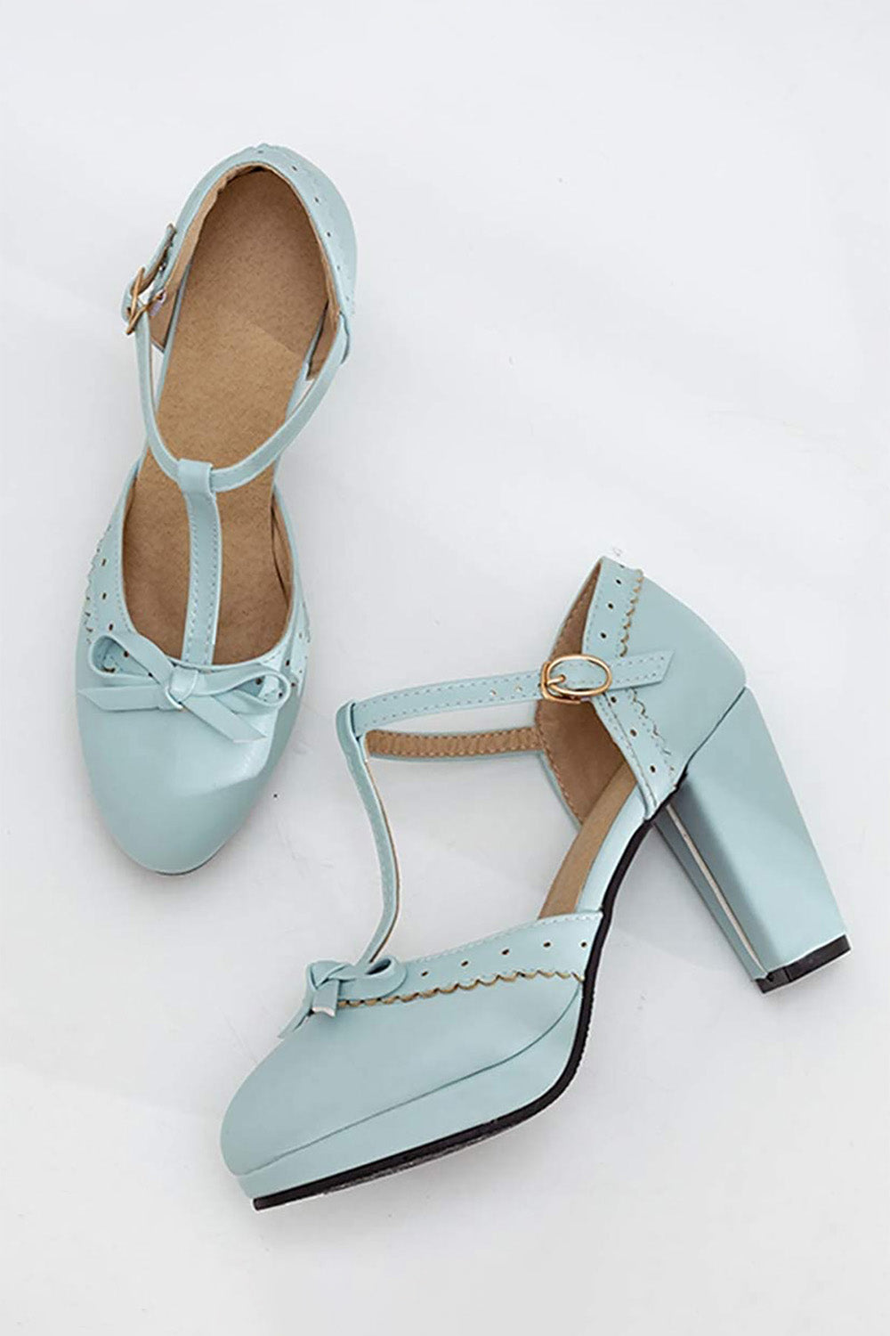 Roycebridal Retro Bow T-Strap High Heels Shoes