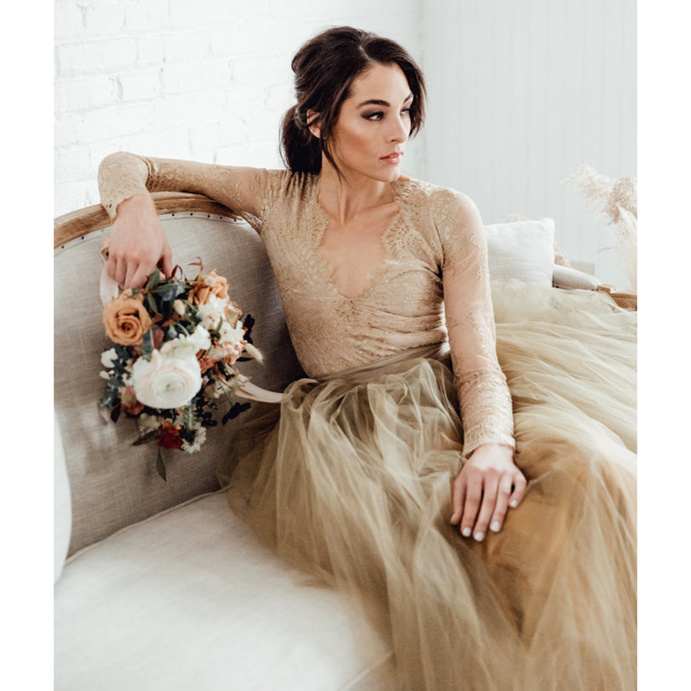 V Neck Long Sleeve Lace Top A Line Gothic Black Wedding Dress