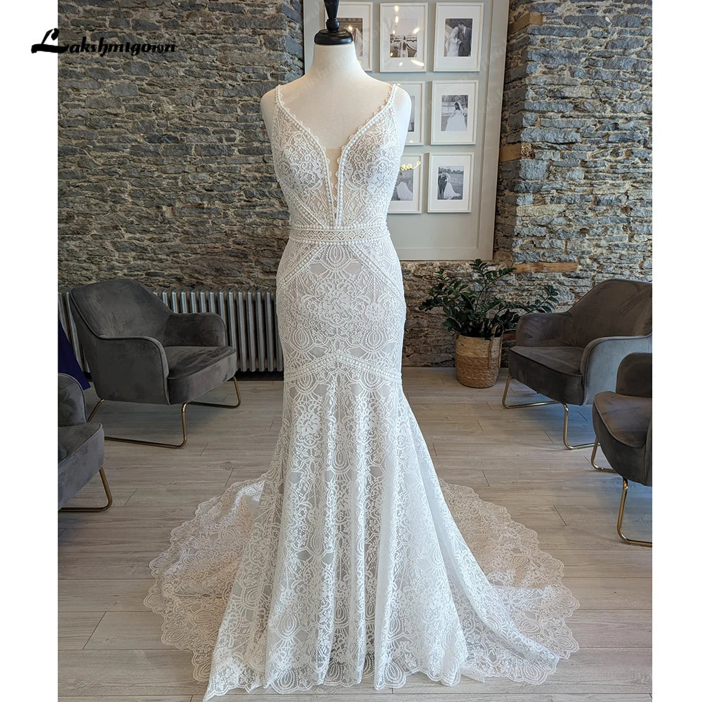 Romantische Spitze Blumen Meerjungfrau Gericht Zug Brautkleid für Frauen Zivil Boho Brautkleid vestido de fiesta de boda