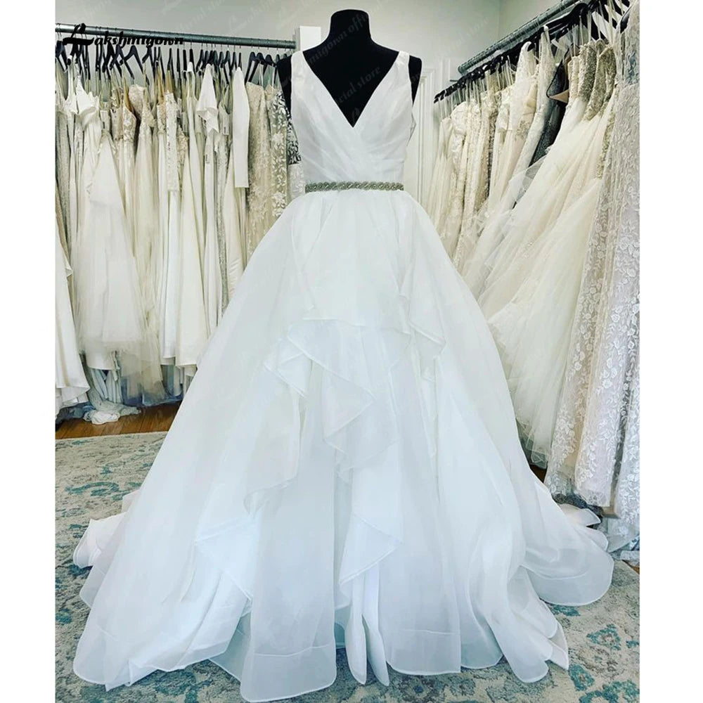 Roycebridal Prinzessin Brautkleider V-Ausschnitt Falten Rüschen A-Linie Maß Brautkleider Bodenlangen vestido de noiva