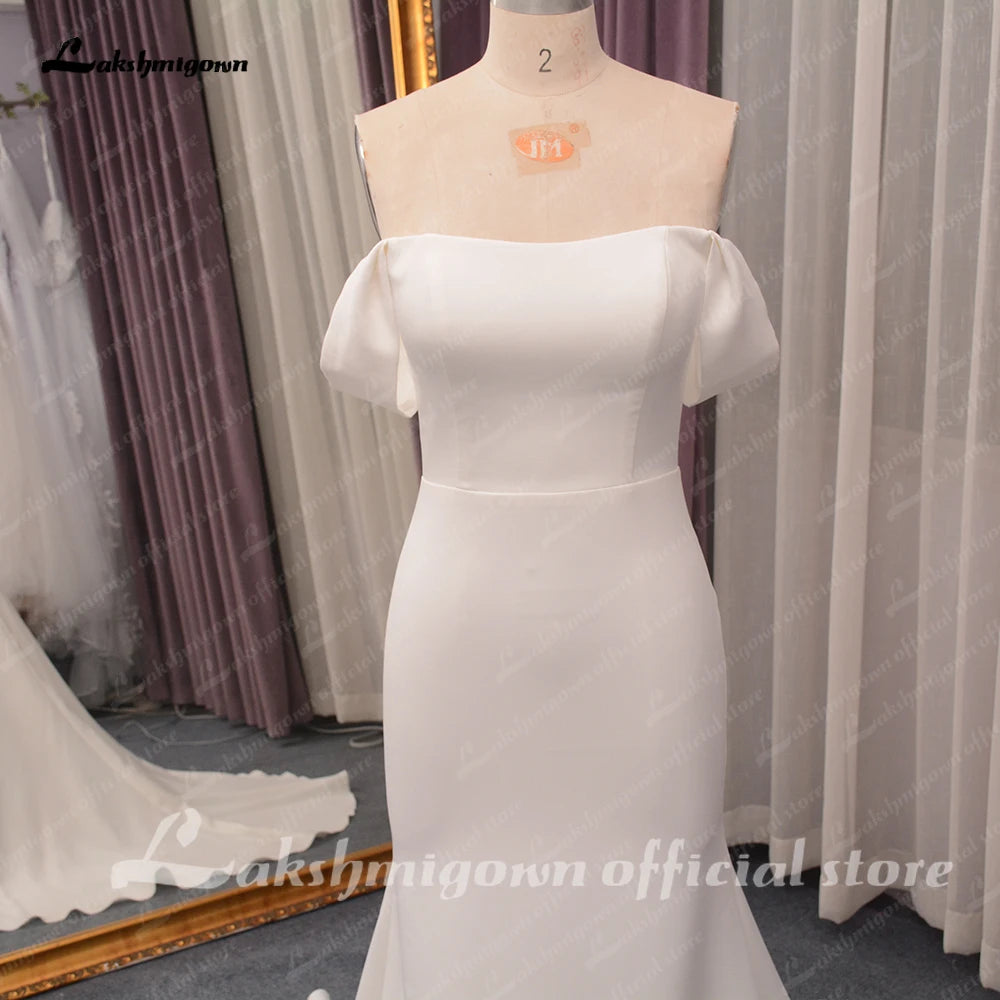 Roycebridal Soft Satin Off Shoulder Mermaid Wedding Dress Women Beach Bridal Receipt Party Gown Robe de mariee