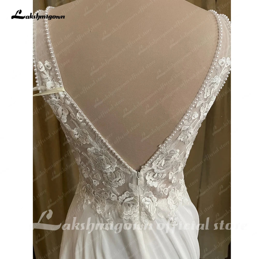 Roycebridal Chiffon Beach Wedding Dress V Neck Lace Appliques Vestido Novia 2025 Sexy Bridal Boho Wedding Gowns Open Back