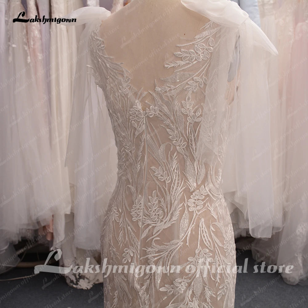 Roycebridal Luxury Plunging Lace Mermaid Bridal Wedding Dress for Women Vestidos Novia Wedding Gowns Appliques with bow