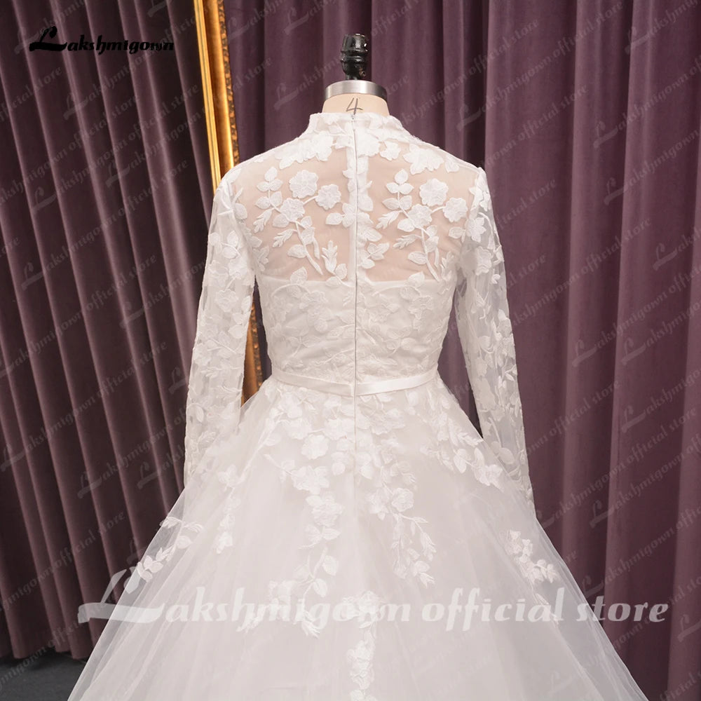 Roycebridal High Neck Lace Wedding Dress Women Longe Sleeves Appliques Beach Bridal Gown vestido de boda corte sirena