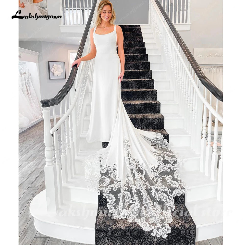 Robe de mariée en satin doux Roycebridal pour femmes, robe de mariage 2025, col rond, élégante, style bohème, pour la plage