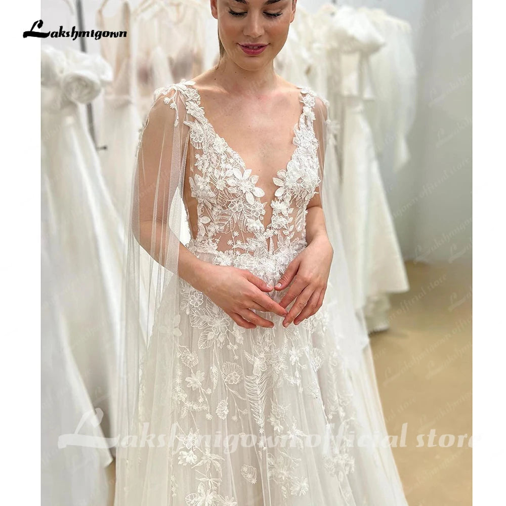 Roycebridal Spitzenapplikationen Brautkleid mit Wickel Vestidos Garden A-Linie Rückenfreie Brautkleider vestido largo invitada bod