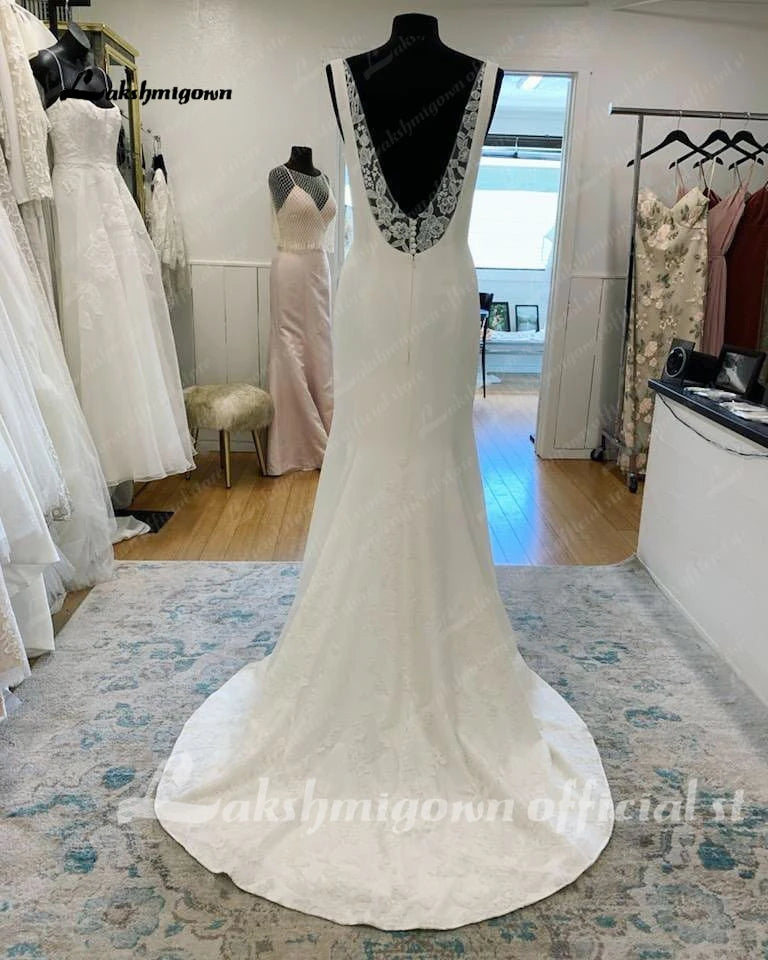 Roycebridal Boho Brautkleider Spitze Applikationen A-Linie Rückenfrei Hofschleppe Brautkleid Vestido De Novia