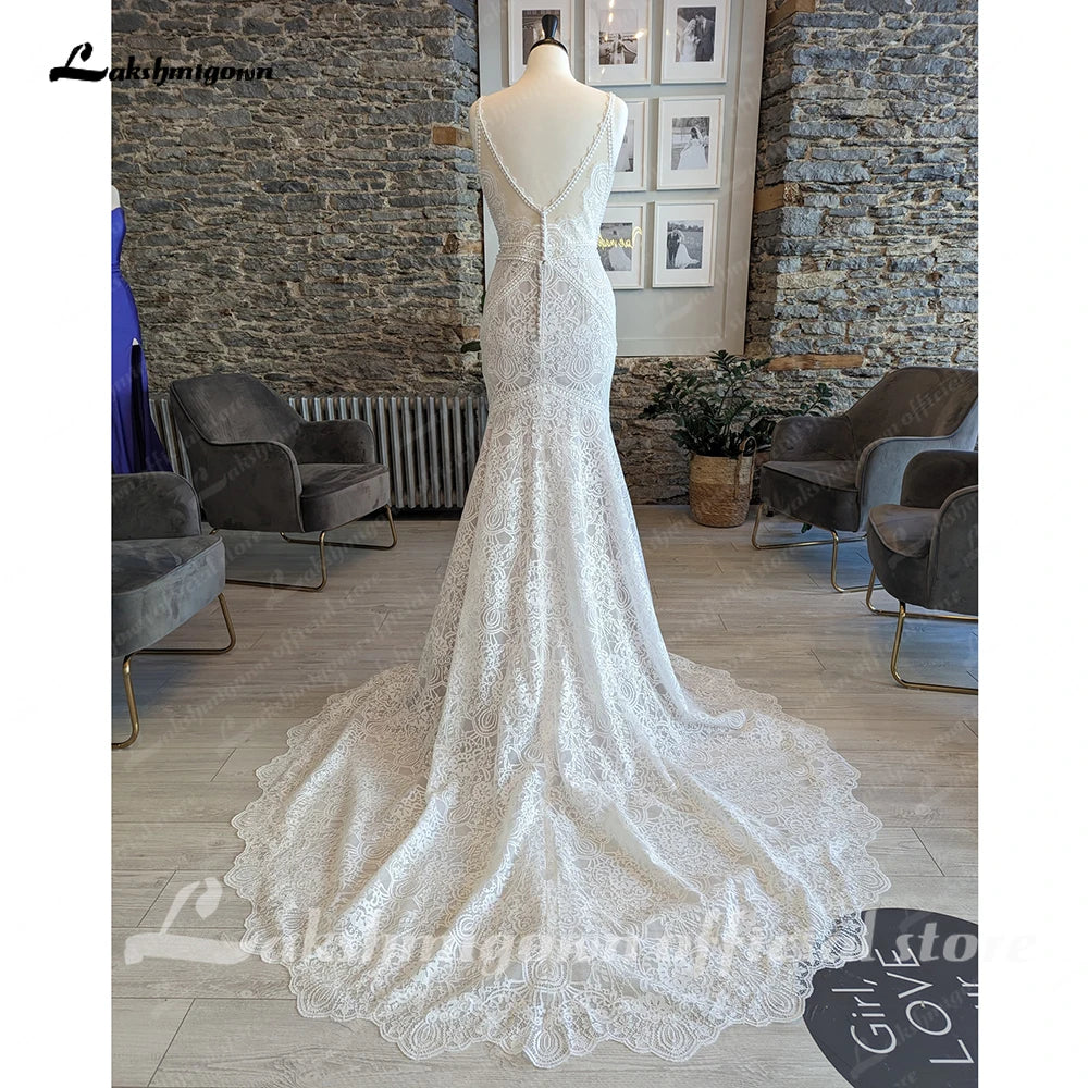 Romantische Spitze Blumen Meerjungfrau Gericht Zug Brautkleid für Frauen Zivil Boho Brautkleid vestido de fiesta de boda
