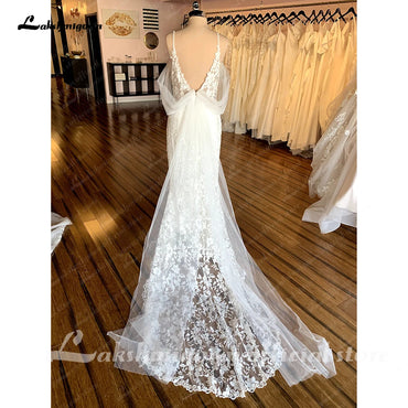 Roycebridal Brautkleid aus Spitze, Vintage, Meerjungfrau/Trompete, Boho-Spitzenapplikationen, V-Ausschnitt
