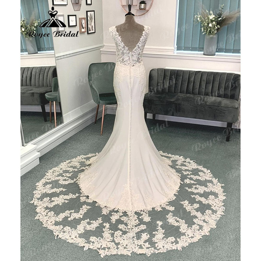 Sexy Backless Plunging Deep V Neck Mermaid/Trumpet Wedding Dress for Women Bridal Gown Cap Sleeve vestido branco sereia